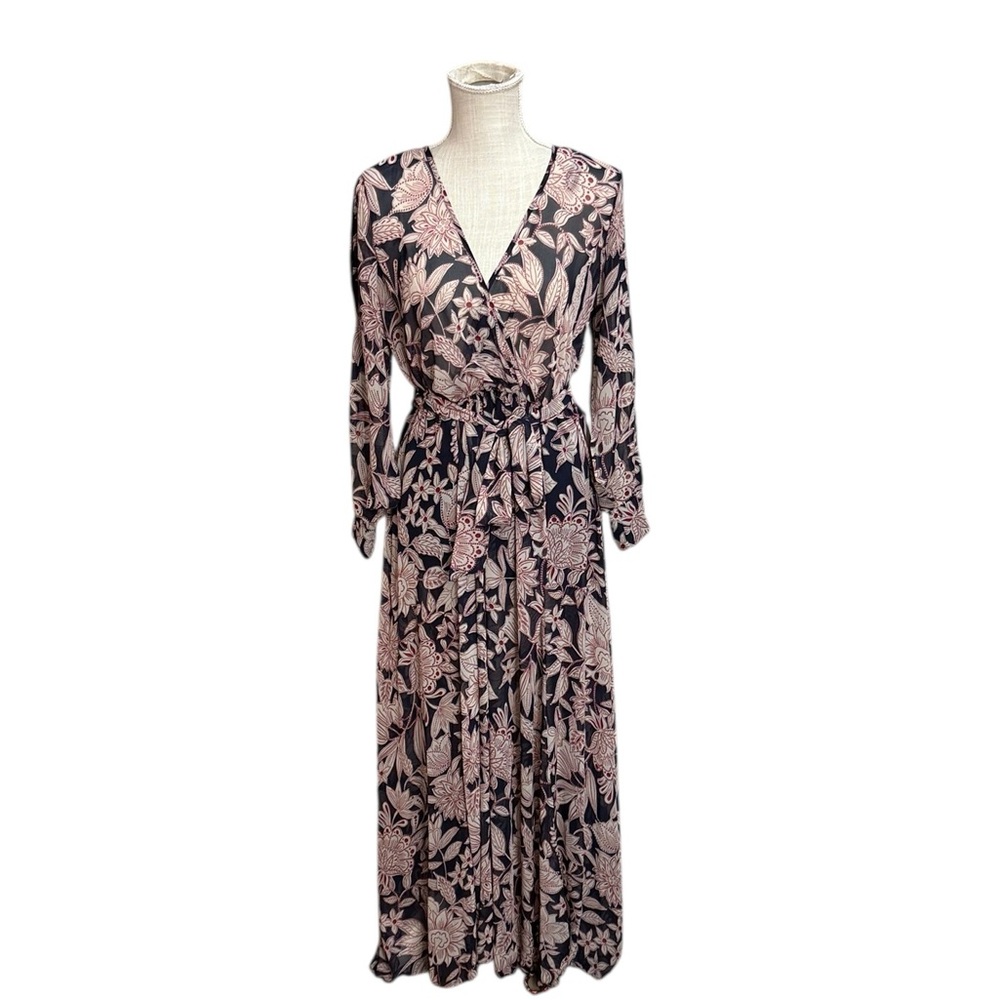 Kate And Lily Long Cut Out Sleeve Ankle Maxi Dress Floral Patterned Womens 6